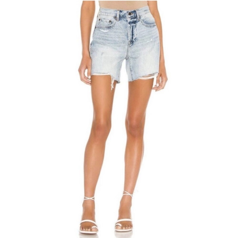 Pistola Devin High Rise Mom Cut Off Shorts Distressed Light Wash 27 Festival
